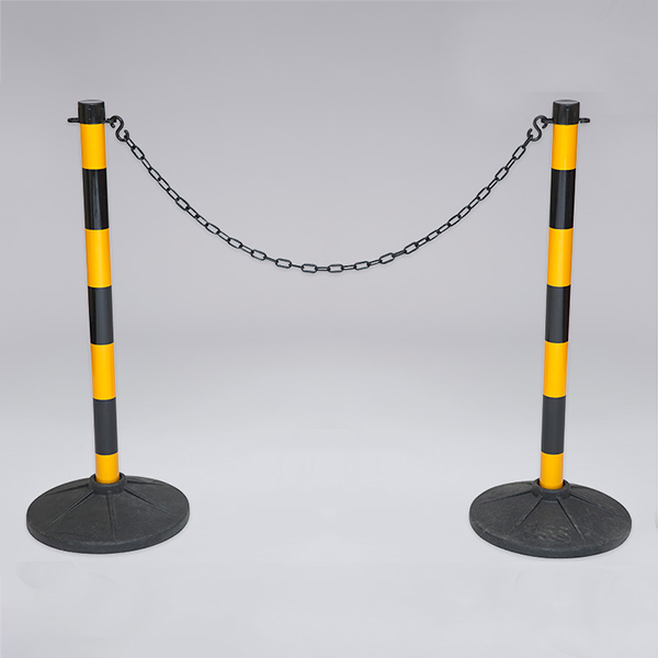 Black & Yellow 2 Plastic Stanchion Chain Safety Barriers Post with Link Chains