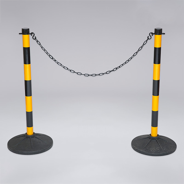 Black & Yellow 2 Plastic Stanchion Chain Safety Barriers Post with Link Chains