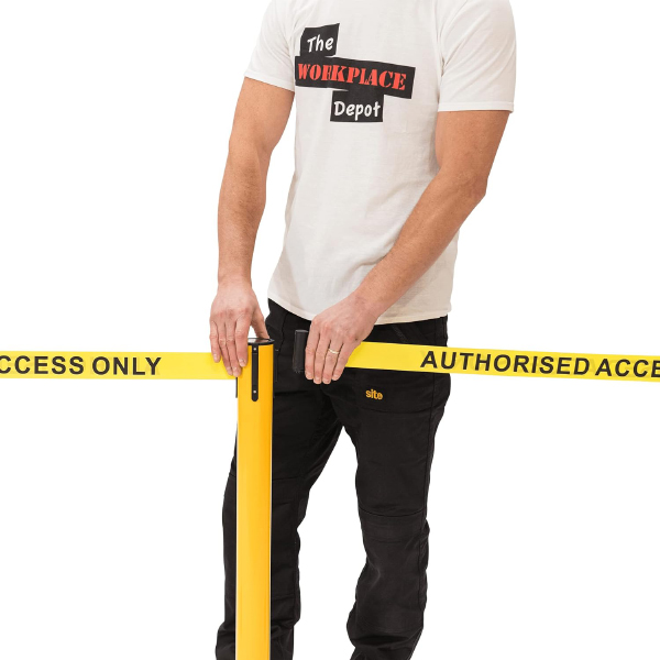 Rock Solid & Retractable Caution Queue Yellow Tape Barrier 