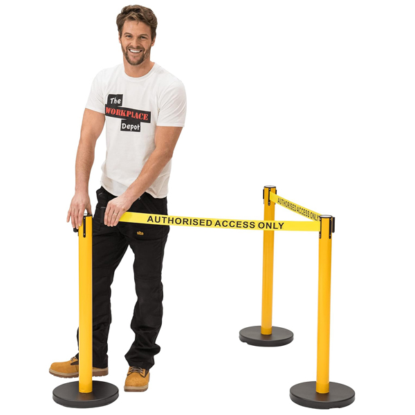 Rock Solid & Retractable Caution Queue Yellow Tape Barrier 