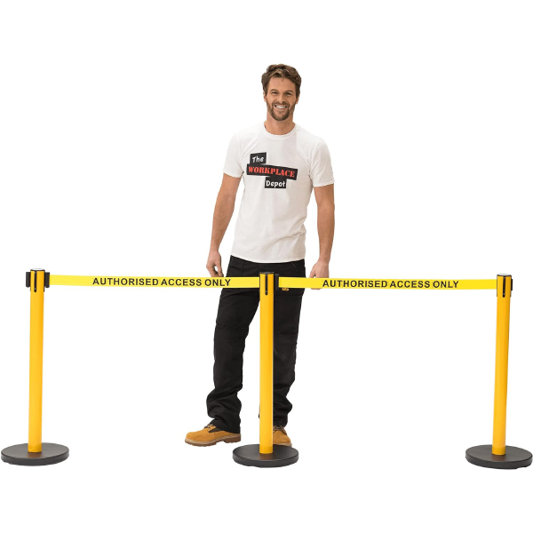 Rock Solid & Retractable Caution Queue Yellow Tape Barrier 