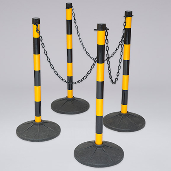 Black & Yellow Safety Barrier Plastic Posts With Link Chain 4 Posts