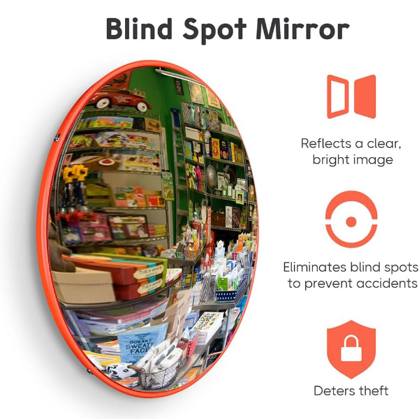 130° Wide-Angle Convex Safety Mirror for Blind Spots Home, Office, Outdoor & Garage