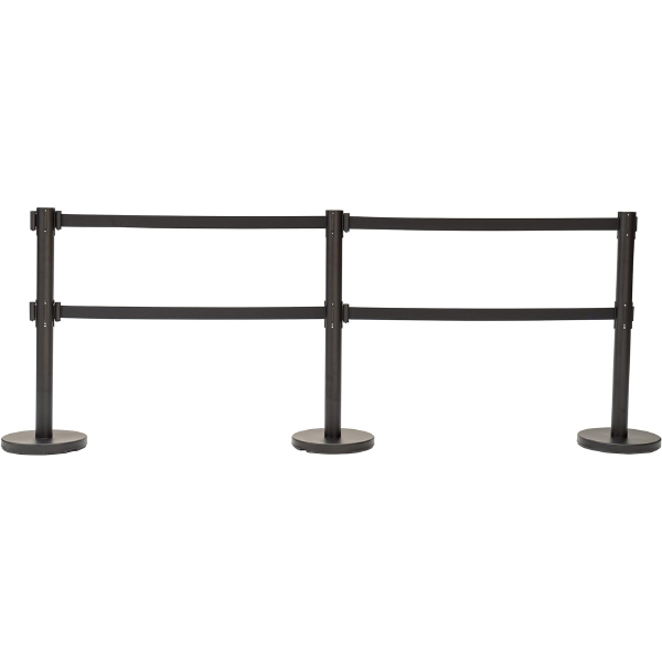 Double Belt Black Rectangular Stanchions with Stainless Steel Posts