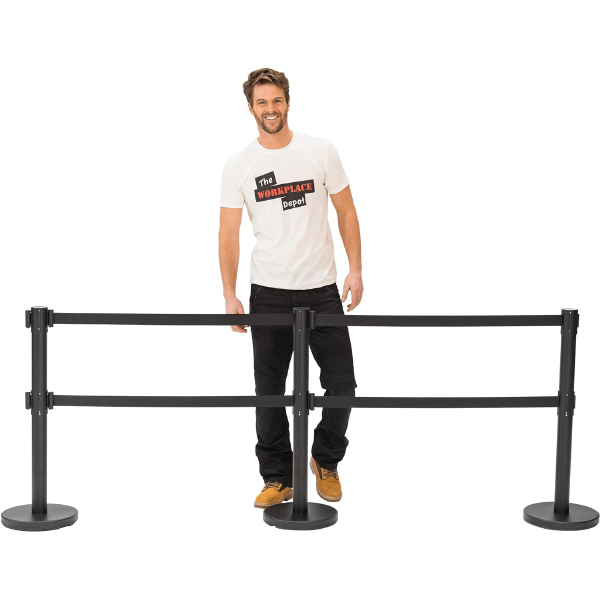 Double Belt Black Rectangular Stanchions with Stainless Steel Posts