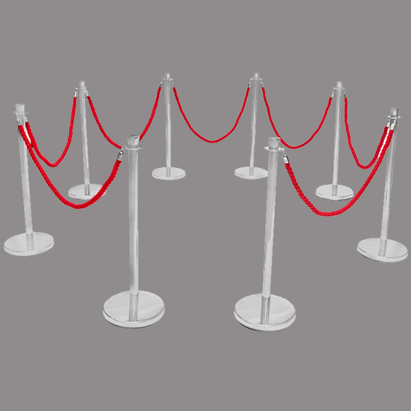 Elegant Chrome Crown-Topped Posts with Red Twisted Ropes for Premium Crowd Control