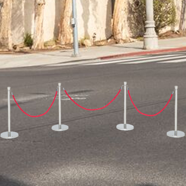 Elegant Chrome Crown-Topped Posts with Red Twisted Ropes for Premium Crowd Control