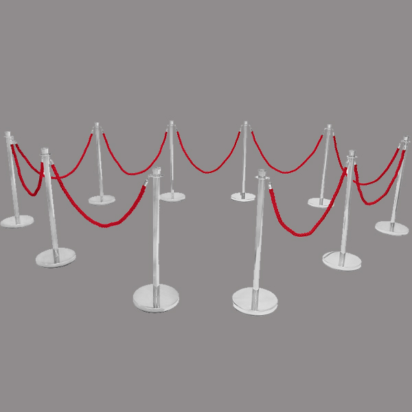 Elegant Chrome Crown-Topped Posts with Red Twisted Ropes for Premium Crowd Control