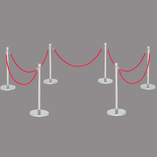 Elegant Chrome Crown-Topped Posts with Red Twisted Ropes for Premium Crowd Control