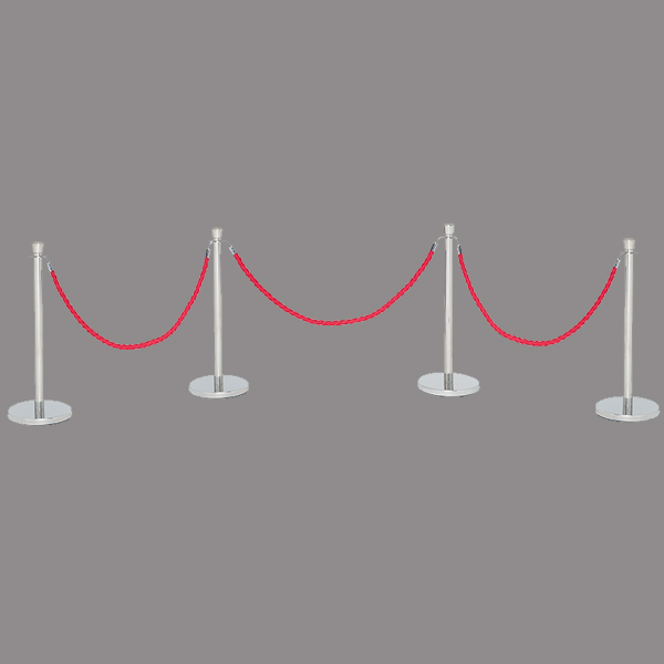 Elegant Chrome Crown-Topped Posts with Red Twisted Ropes for Premium Crowd Control