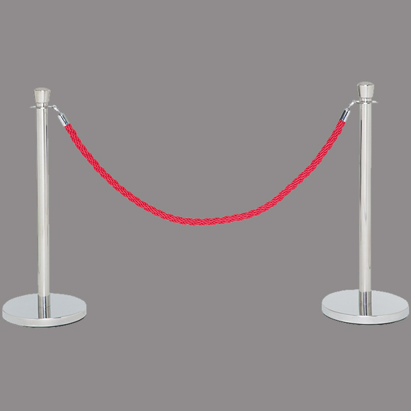 Elegant Chrome Crown-Topped Posts with Red Twisted Ropes for Premium Crowd Control