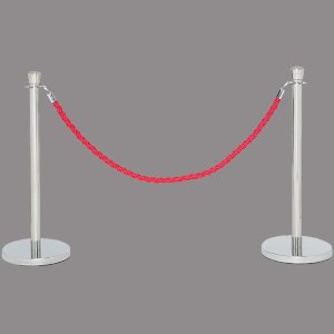 Elegant Chrome Crown-Topped Posts with Red Twisted Ropes for Premium Crowd Control