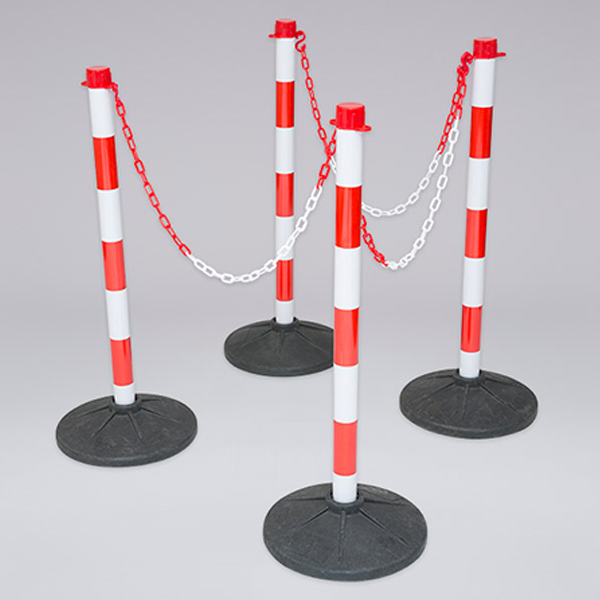 Red & White Post and Chain Kit for Indoor/Outdoor Queue Management