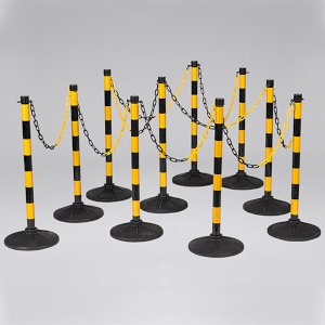 Heavy Duty Circular Rubber Based Plastic Chain Post Barriers- Set of 10 