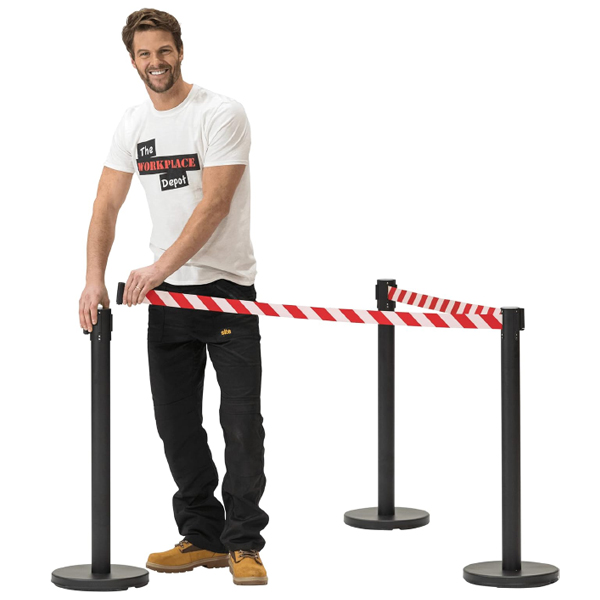 Outdoor Stainless Steel Barrier Posts with Black Belt Rope