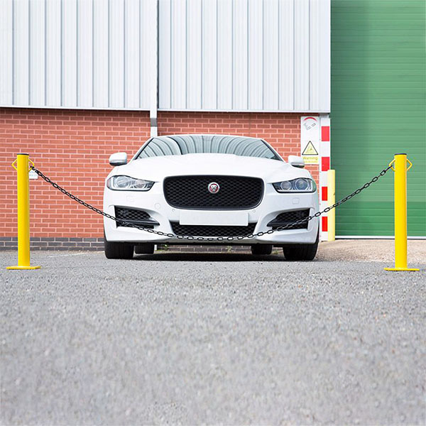 Durable Yellow Powder-Coated Parking Space Boundary Posts with Chain Eyelets