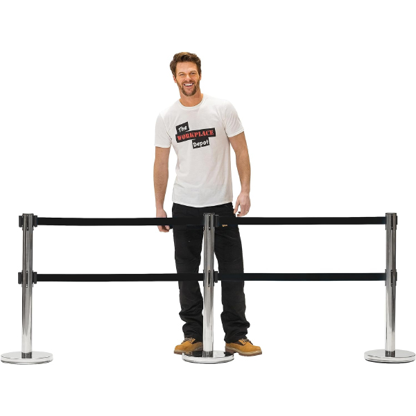 Rectangular Dual Belt Tensile Barrier Post for Effective Crowd Control