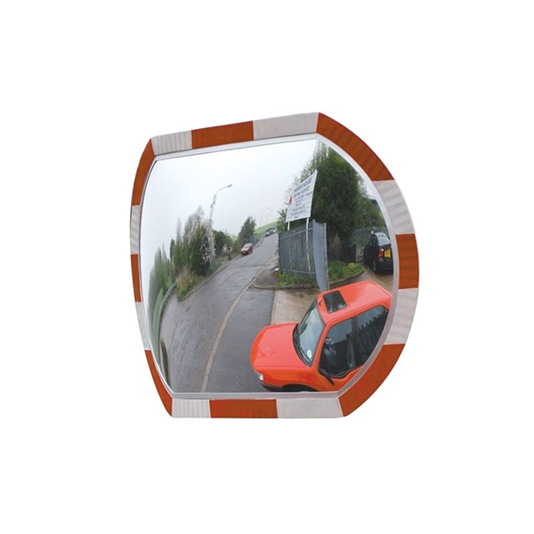 White & Orange UV-Treated Polycarbonate Convex Traffic Mirror With Rectangular face