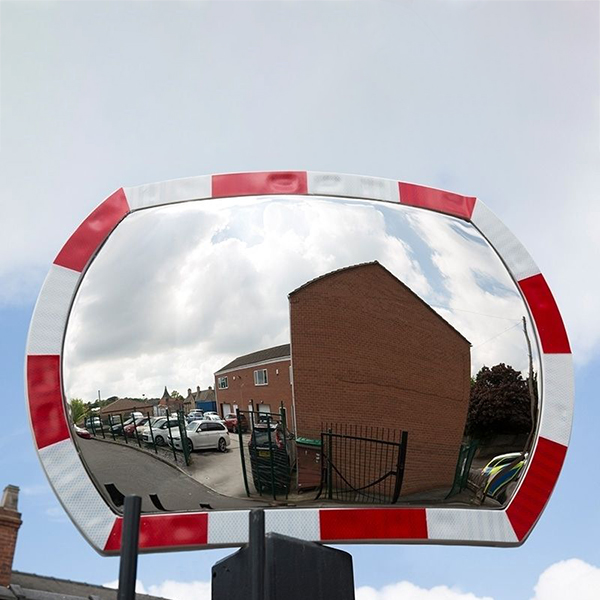 White & Orange UV-Treated Polycarbonate Convex Traffic Mirror With Rectangular face