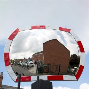 White & Orange UV-Treated Polycarbonate Convex Traffic Mirror With Rectangular face