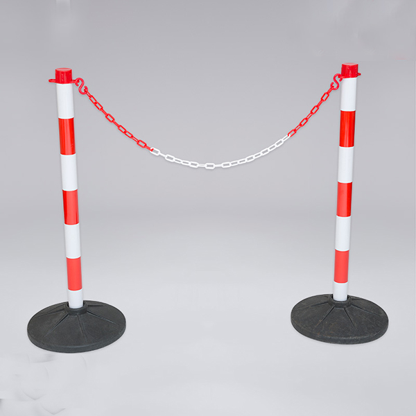 Red & White Plastic Chain Barrier with 2 Posts for Safety and Crowd Control