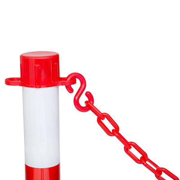 Red & White Plastic Chain Barrier with 2 Posts for Safety and Crowd Control