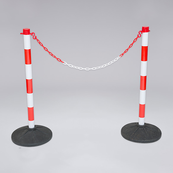 Red & White Plastic Chain Barrier with 2 Posts for Safety and Crowd Control