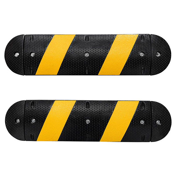 Yellow and Black Rubber Speed Bump Ramp with End Caps