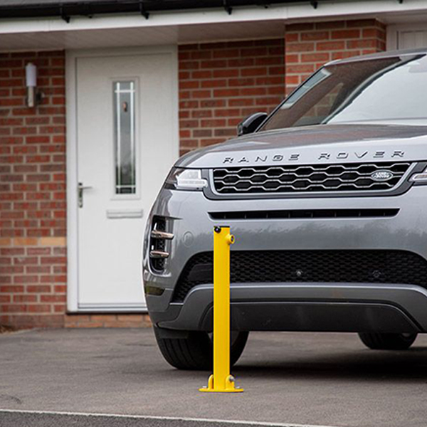 Yellow Fold Down Driveway Security Post Barrier with Fixing Bolts and Two Lock Keys